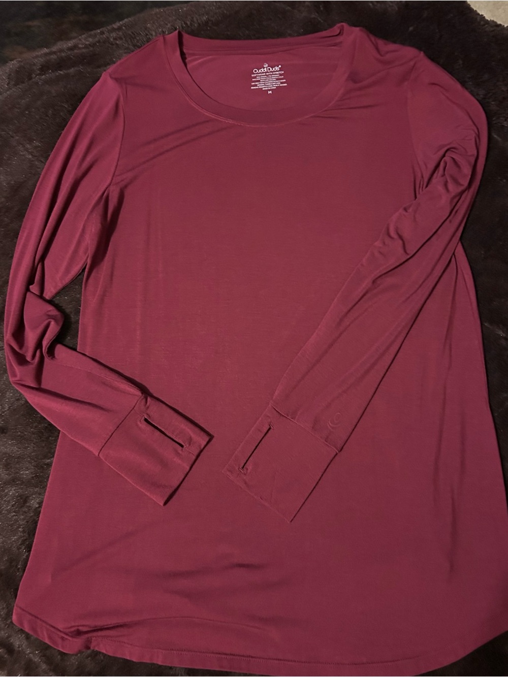 Cuddl Duds Long Sleeve Scoop Neck Top in Wine
